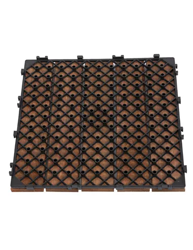 Outsunny 27 Pcs Solid Wood Interlocking Decking Tiles For Patio, Balcony, Roof Terrace, Hot Tub, Brown, (30 x 30 cm Per Piece)