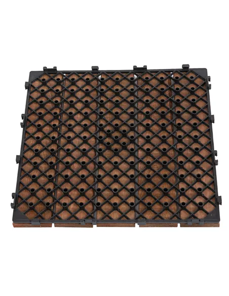 Outsunny 27 Pcs Solid Wood Interlocking Decking Tiles For Patio, Balcony, Roof Terrace, Hot Tub, Brown, (30 x 30 cm Per Piece)