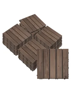Outsunny 27 Pcs Solid Wood Interlocking Decking Tiles For Patio, Balcony, Roof Terrace, Hot Tub, Black, (30 x 30 cm Per Piece)