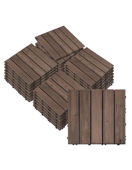 Outsunny 27 Pcs Solid Wood Interlocking Decking Tiles For Patio, Balcony, Roof Terrace, Hot Tub, Black, (30 x 30 cm Per Piece)