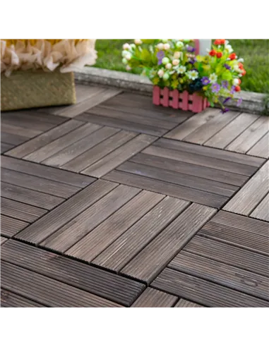 Outsunny 27 Pcs Solid Wood Interlocking Decking Tiles For Patio, Balcony, Roof Terrace, Hot Tub, Black, (30 x 30 cm Per Piece)