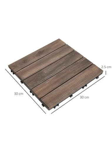 Outsunny 27 Pcs Solid Wood Interlocking Decking Tiles For Patio, Balcony, Roof Terrace, Hot Tub, Black, (30 x 30 cm Per Piece)