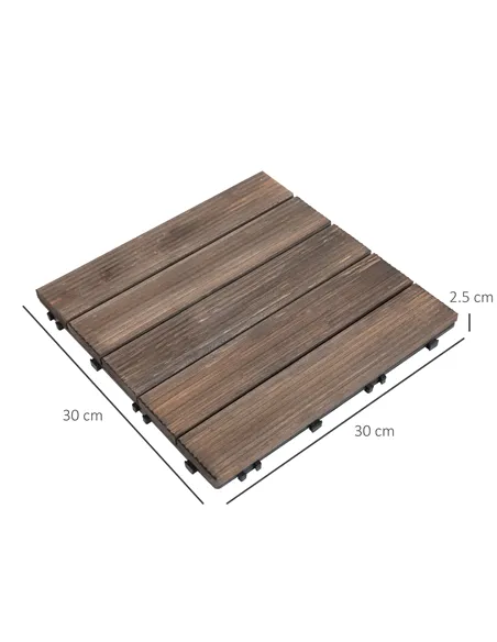 Outsunny 27 Pcs Solid Wood Interlocking Decking Tiles For Patio, Balcony, Roof Terrace, Hot Tub, Black, (30 x 30 cm Per Piece)
