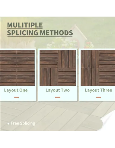 Outsunny 27 Pcs Solid Wood Interlocking Decking Tiles For Patio, Balcony, Roof Terrace, Hot Tub, Black, (30 x 30 cm Per Piece)