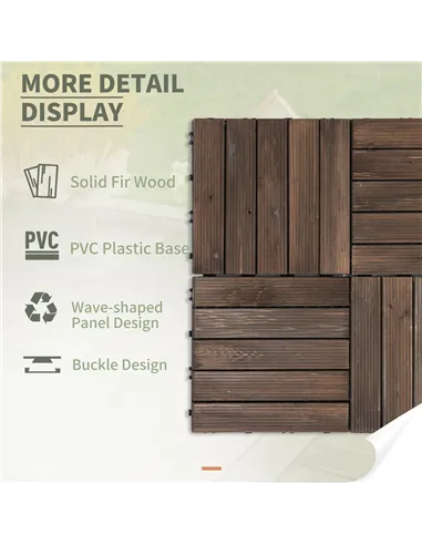 Outsunny 27 Pcs Solid Wood Interlocking Decking Tiles For Patio, Balcony, Roof Terrace, Hot Tub, Black, (30 x 30 cm Per Piece)