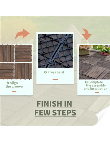 Outsunny 27 Pcs Solid Wood Interlocking Decking Tiles For Patio, Balcony, Roof Terrace, Hot Tub, Black, (30 x 30 cm Per Piece)