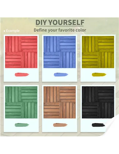 Outsunny 27 Pcs Solid Wood Interlocking Decking Tiles For Patio, Balcony, Roof Terrace, Hot Tub, Black, (30 x 30 cm Per Piece)