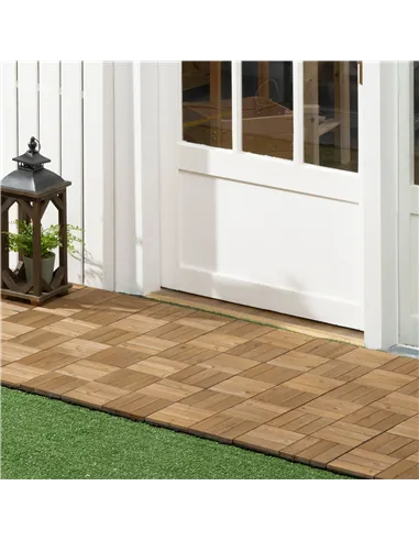 Outsunny 27 Pcs Wooden Interlocking Decking Tiles, Outdoor Flooring Tiles for Patio, Balcony, Terrace, Hot Tub, 30 x 30 cm per P
