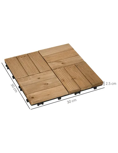 Outsunny 27 Pcs Wooden Interlocking Decking Tiles, Outdoor Flooring Tiles for Patio, Balcony, Terrace, Hot Tub, 30 x 30 cm per P