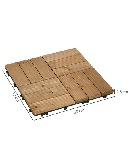 Outsunny 27 Pcs Wooden Interlocking Decking Tiles, Outdoor Flooring Tiles for Patio, Balcony, Terrace, Hot Tub, 30 x 30 cm per P