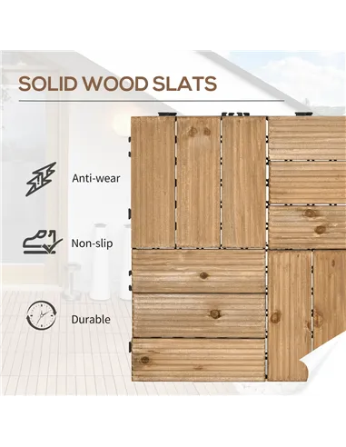 Outsunny 27 Pcs Wooden Interlocking Decking Tiles, Outdoor Flooring Tiles for Patio, Balcony, Terrace, Hot Tub, 30 x 30 cm per P