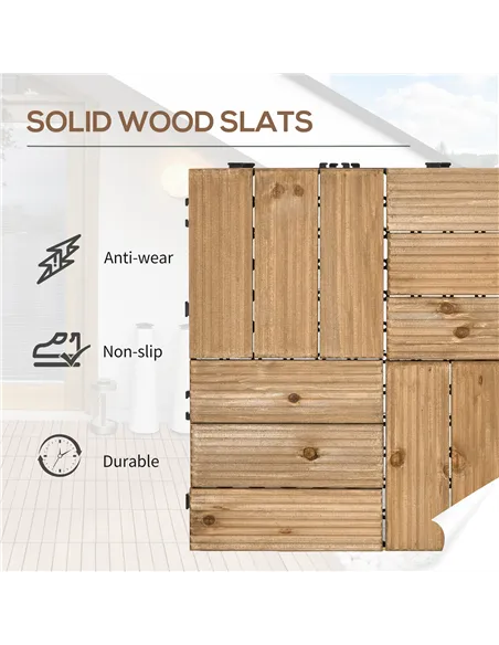 Outsunny 27 Pcs Wooden Interlocking Decking Tiles, Outdoor Flooring Tiles for Patio, Balcony, Terrace, Hot Tub, 30 x 30 cm per P