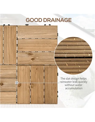 Outsunny 27 Pcs Wooden Interlocking Decking Tiles, Outdoor Flooring Tiles for Patio, Balcony, Terrace, Hot Tub, 30 x 30 cm per P