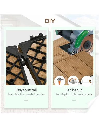 Outsunny 27 Pcs Wooden Interlocking Decking Tiles, Outdoor Flooring Tiles for Patio, Balcony, Terrace, Hot Tub, 30 x 30 cm per P