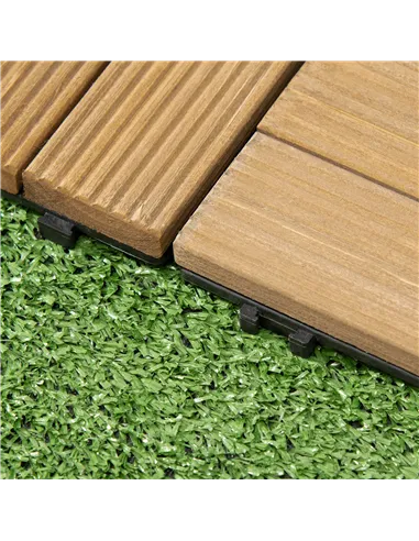 Outsunny 27 Pcs Wooden Interlocking Decking Tiles, Outdoor Flooring Tiles for Patio, Balcony, Terrace, Hot Tub, 30 x 30 cm per P