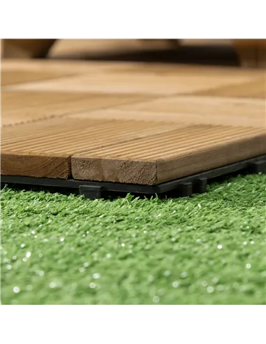 Outsunny 27 Pcs Wooden Interlocking Decking Tiles, Outdoor Flooring Tiles for Patio, Balcony, Terrace, Hot Tub, 30 x 30 cm per P