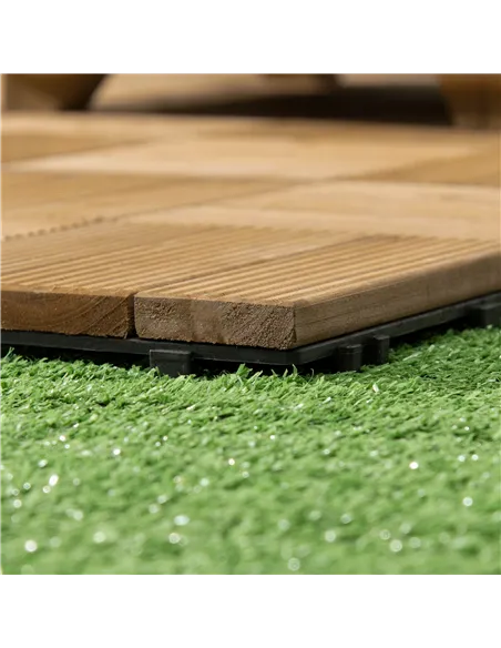 Outsunny 27 Pcs Wooden Interlocking Decking Tiles, Outdoor Flooring Tiles for Patio, Balcony, Terrace, Hot Tub, 30 x 30 cm per P