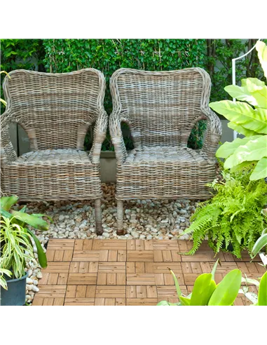 Outsunny 27 Pcs Wooden Interlocking Decking Tiles, Outdoor Flooring Tiles for Patio, Balcony, Terrace, Hot Tub, 30 x 30 cm per P