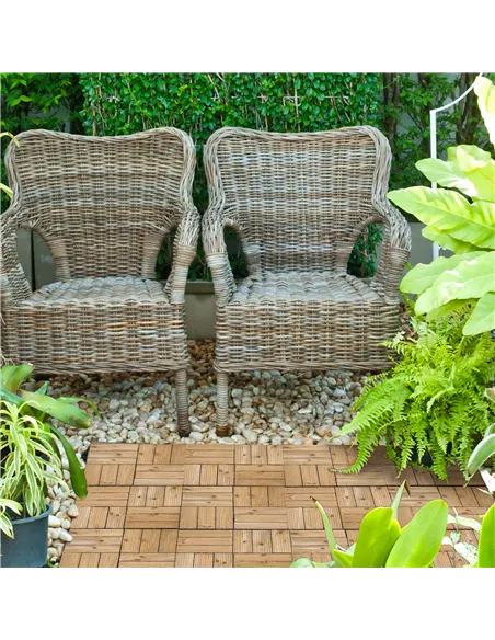 Outsunny 27 Pcs Wooden Interlocking Decking Tiles, Outdoor Flooring Tiles for Patio, Balcony, Terrace, Hot Tub, 30 x 30 cm per P