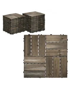 Outsunny 27 Pcs Wooden Interlocking Decking Tiles, Outdoor Flooring Tiles for Patio, Balcony, Terrace, Hot Tub, 30 x 30 cm per P
