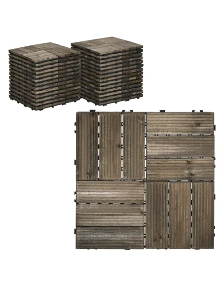 Outsunny 27 Pcs Wooden Interlocking Decking Tiles, Outdoor Flooring Tiles for Patio, Balcony, Terrace, Hot Tub, 30 x 30 cm per P