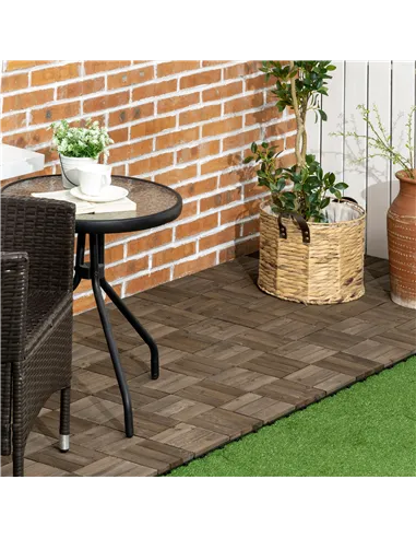 Outsunny 27 Pcs Wooden Interlocking Decking Tiles, Outdoor Flooring Tiles for Patio, Balcony, Terrace, Hot Tub, 30 x 30 cm per P