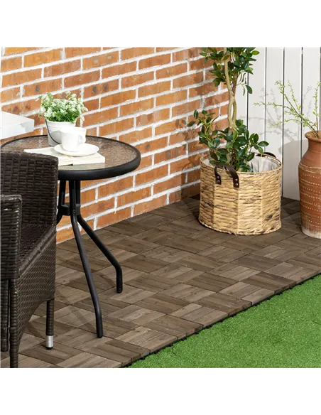 Outsunny 27 Pcs Wooden Interlocking Decking Tiles, Outdoor Flooring Tiles for Patio, Balcony, Terrace, Hot Tub, 30 x 30 cm per P