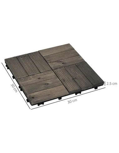 Outsunny 27 Pcs Wooden Interlocking Decking Tiles, Outdoor Flooring Tiles for Patio, Balcony, Terrace, Hot Tub, 30 x 30 cm per P