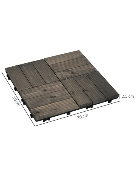 Outsunny 27 Pcs Wooden Interlocking Decking Tiles, Outdoor Flooring Tiles for Patio, Balcony, Terrace, Hot Tub, 30 x 30 cm per P