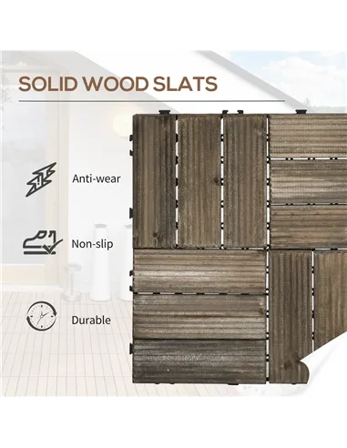 Outsunny 27 Pcs Wooden Interlocking Decking Tiles, Outdoor Flooring Tiles for Patio, Balcony, Terrace, Hot Tub, 30 x 30 cm per P