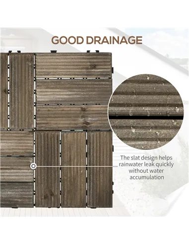 Outsunny 27 Pcs Wooden Interlocking Decking Tiles, Outdoor Flooring Tiles for Patio, Balcony, Terrace, Hot Tub, 30 x 30 cm per P