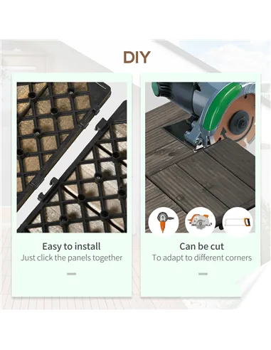 Outsunny 27 Pcs Wooden Interlocking Decking Tiles, Outdoor Flooring Tiles for Patio, Balcony, Terrace, Hot Tub, 30 x 30 cm per P