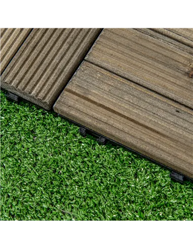 Outsunny 27 Pcs Wooden Interlocking Decking Tiles, Outdoor Flooring Tiles for Patio, Balcony, Terrace, Hot Tub, 30 x 30 cm per P