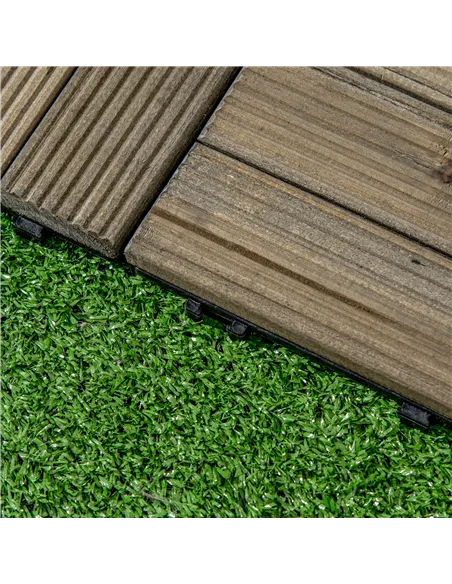 Outsunny 27 Pcs Wooden Interlocking Decking Tiles, Outdoor Flooring Tiles for Patio, Balcony, Terrace, Hot Tub, 30 x 30 cm per P