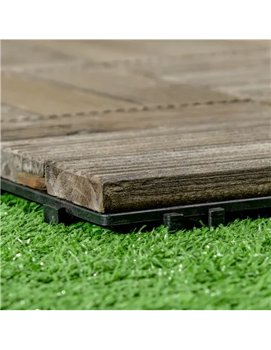 Outsunny 27 Pcs Wooden Interlocking Decking Tiles, Outdoor Flooring Tiles for Patio, Balcony, Terrace, Hot Tub, 30 x 30 cm per P