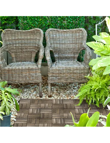 Outsunny 27 Pcs Wooden Interlocking Decking Tiles, Outdoor Flooring Tiles for Patio, Balcony, Terrace, Hot Tub, 30 x 30 cm per P