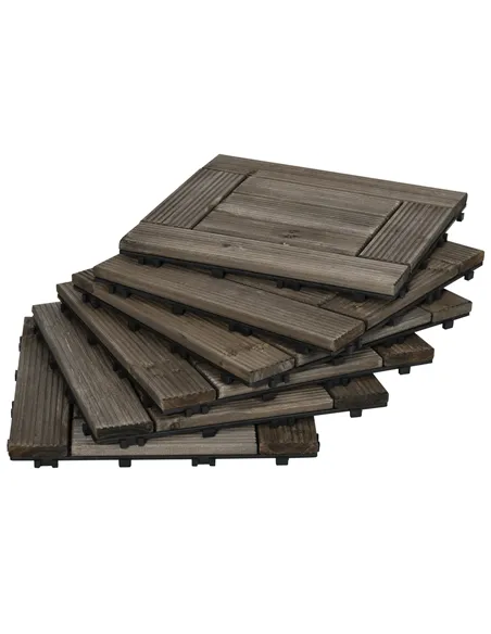 Outsunny 27 Pcs Wooden Interlocking Decking Tiles, 30 x 30 cm Outdoor Flooring Tiles, 2.5㎡ per Pack, for Patio, Balcony, Terrace