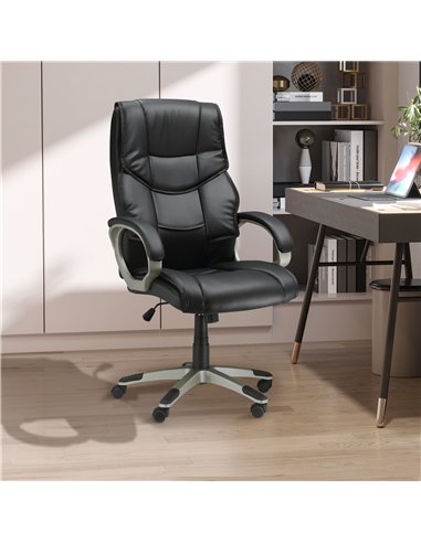HOMCOM Home Office Chair High Back Computer Desk Chair with Faux Leather Adjustable Height Rocking Function Black