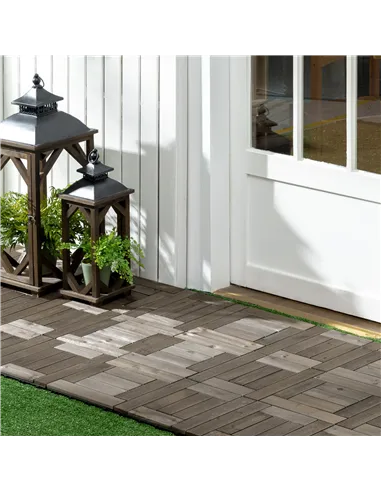 Outsunny 27 Pcs Wooden Interlocking Decking Tiles, 30 x 30 cm Outdoor Flooring Tiles, 2.5㎡ per Pack, for Patio, Balcony, Terrace