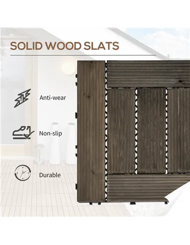 Outsunny 27 Pcs Wooden Interlocking Decking Tiles, 30 x 30 cm Outdoor Flooring Tiles, 2.5㎡ per Pack, for Patio, Balcony, Terrace