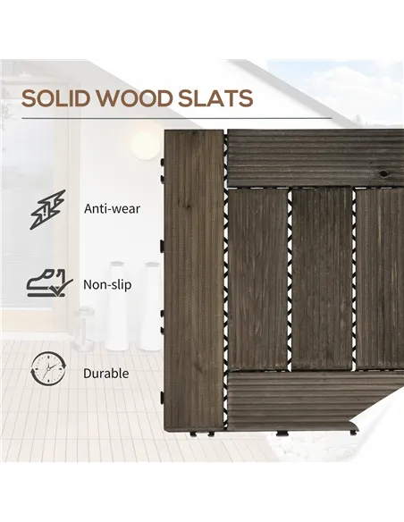 Outsunny 27 Pcs Wooden Interlocking Decking Tiles, 30 x 30 cm Outdoor Flooring Tiles, 2.5㎡ per Pack, for Patio, Balcony, Terrace