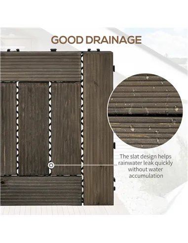 Outsunny 27 Pcs Wooden Interlocking Decking Tiles, 30 x 30 cm Outdoor Flooring Tiles, 2.5㎡ per Pack, for Patio, Balcony, Terrace