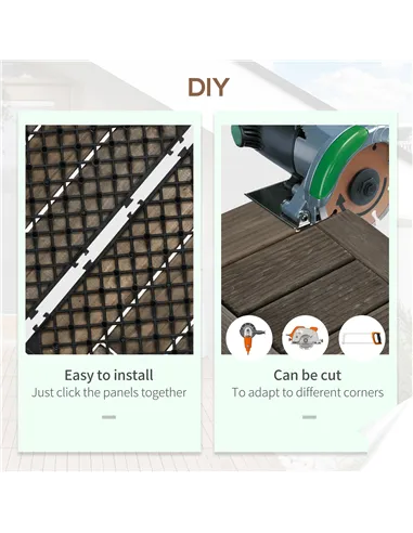 Outsunny 27 Pcs Wooden Interlocking Decking Tiles, 30 x 30 cm Outdoor Flooring Tiles, 2.5㎡ per Pack, for Patio, Balcony, Terrace