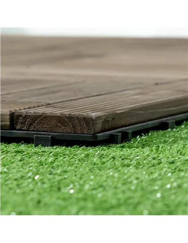 Outsunny 27 Pcs Wooden Interlocking Decking Tiles, 30 x 30 cm Outdoor Flooring Tiles, 2.5㎡ per Pack, for Patio, Balcony, Terrace