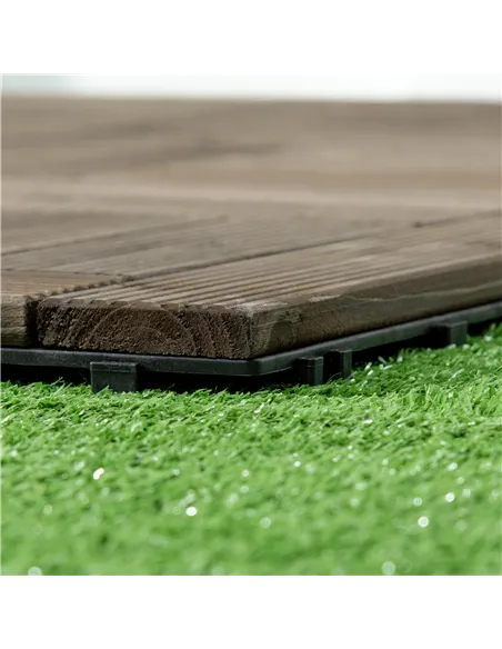 Outsunny 27 Pcs Wooden Interlocking Decking Tiles, 30 x 30 cm Outdoor Flooring Tiles, 2.5㎡ per Pack, for Patio, Balcony, Terrace