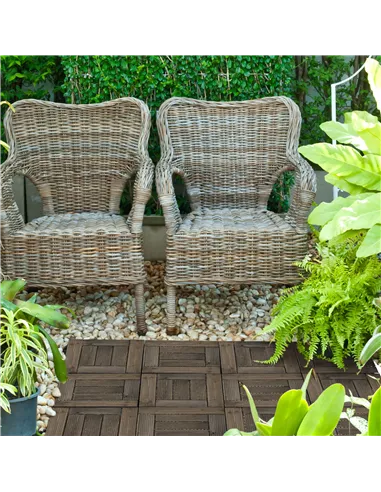 Outsunny 27 Pcs Wooden Interlocking Decking Tiles, 30 x 30 cm Outdoor Flooring Tiles, 2.5㎡ per Pack, for Patio, Balcony, Terrace