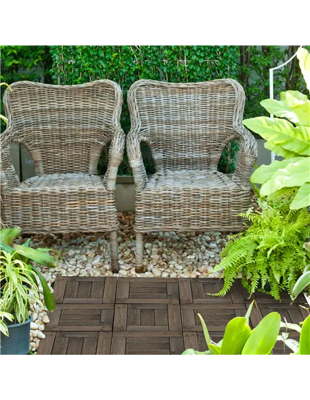Outsunny 27 Pcs Wooden Interlocking Decking Tiles, 30 x 30 cm Outdoor Flooring Tiles, 2.5㎡ per Pack, for Patio, Balcony, Terrace