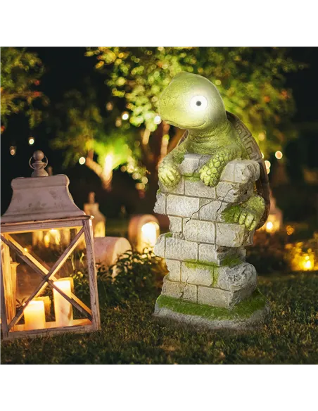 Outsunny Vivid Tortoise Art Sculpture with Solar LED Light, Colourful Garden Statue, Outdoor Ornament Home Decoration for Porch,
