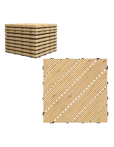 Outsunny 9 Pcs Garden Decking Tiles Wooden Outdoor Flooring Tiles for Patio, Balcony, Terrace, Hot Tub, Yellow