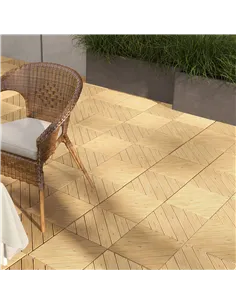Outsunny 9 Pcs Garden Decking Tiles Wooden Outdoor Flooring Tiles for Patio, Balcony, Terrace, Hot Tub, Yellow 2